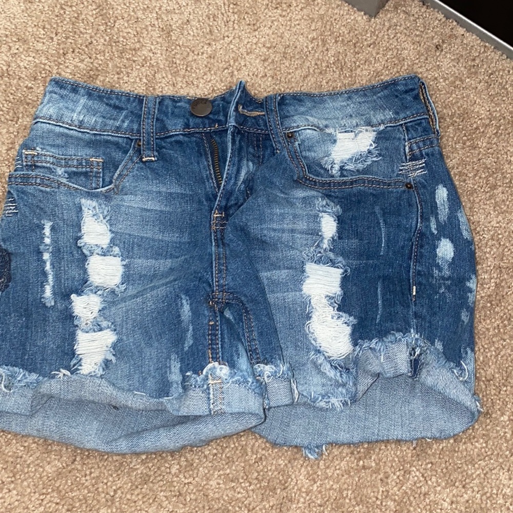 Medium Washed Denim Short With Destress